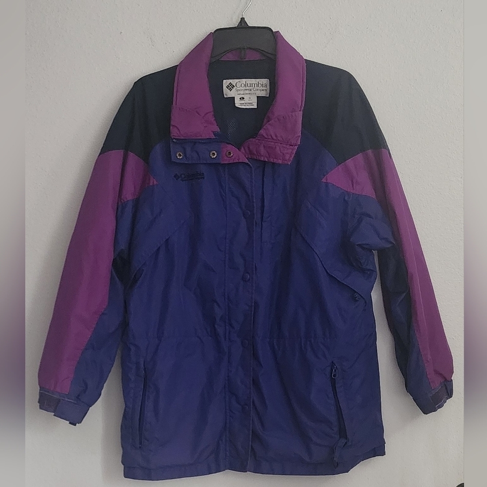 Columbia Vintage Women's Raincoat Jacket Pockets Drawstring Waist Sz L